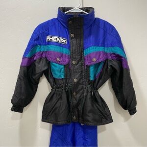 Vintage Phenix Kid's Size 8 Snowsuit Set Coat & Snow Bibs/Overalls Black Blue